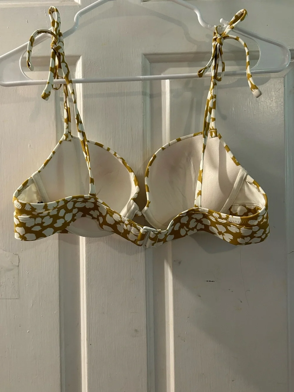 aerie Mustard and White Floral Tie-Shoulder Bra Top